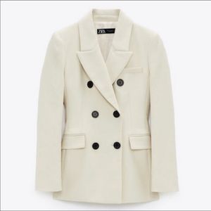 Zara Blogger Fave Double Breasted Blazer White Ivory Like New